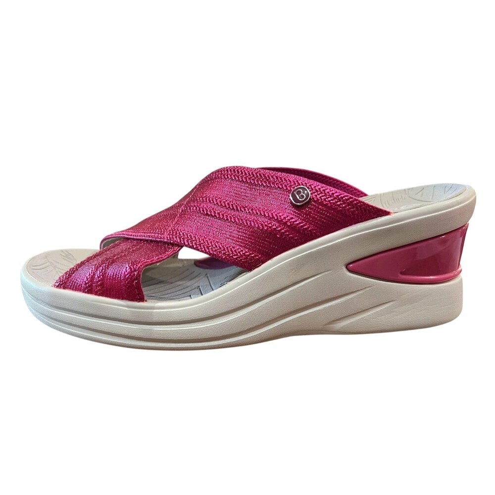Bzees Hot Pink Metallic Vista Wedge Sporty Slip On Slide Sandals  Size US 7.5 - Picture 3 of 12